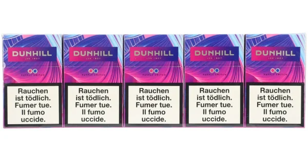 Dunhill Purple Switch Sigara paketi, özel aroması ve şık mor tasarımı ile dikkat çekiyor.