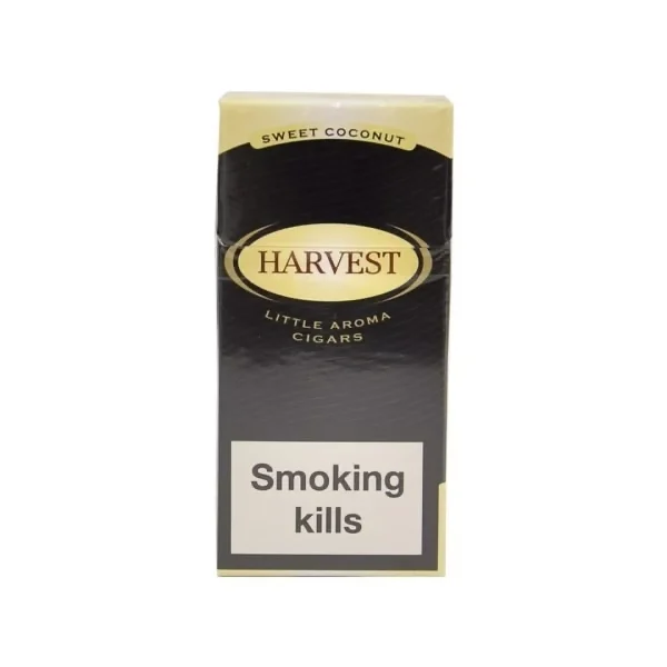 Harvest Sweet Coconut Sigara paketi, hindistancevizi aroması ve şık tasarımı ile dikkat çekiyor.