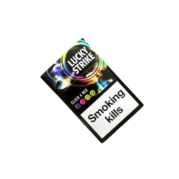 Lucky Strike 4 Click Mix Sigara paketi, 4 farklı aroma seçeneği ve özel kırılabilir kapsülü ile dikkat çekiyor.