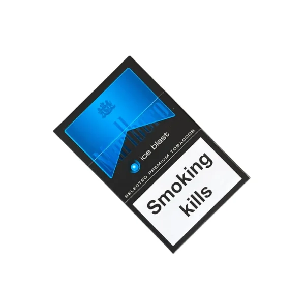 Marlboro Ice Blast Sigara paketi, yoğun mentol ferahlığı ile dikkat çekiyor.