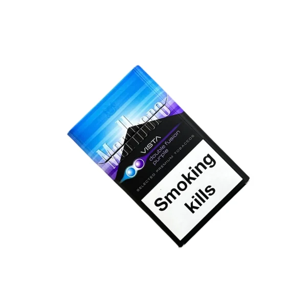 Marlboro Vista Double Fusion Purple Sigara paketi, mor renkli tasarımı ve özel aroması ile dikkat çekiyor.
