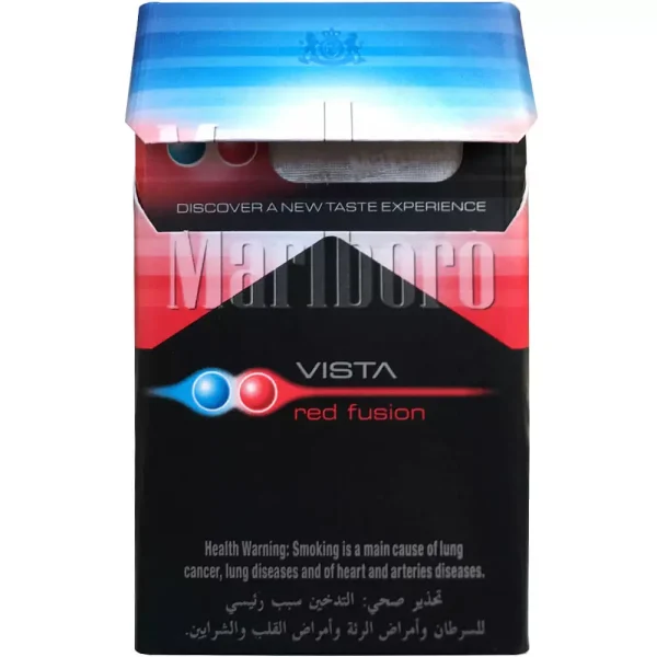 Marlboro Vista Red Fusion Sigara paketi, kırmızı meyve ve mentol aroması ile dikkat çekiyor.