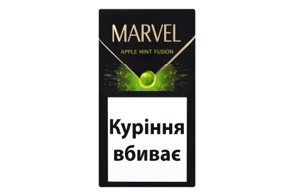 Marvel Apple Mint Fusion Sigara paketi, elma ve nane aroması ile ferahlık sunan bir içim deneyimi vaat ediyor.
