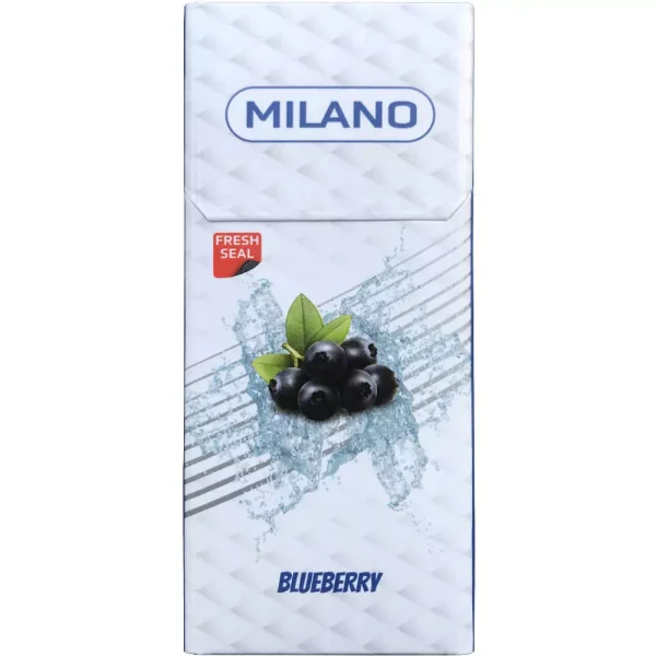 Milano Blueberry Sigara paketi, yabanmersini aroması ve şık tasarımıyla dikkat çeken bir üründür. Bu görsel, ürünün ambalajını ve marka kimliğini yansıtmaktadır.