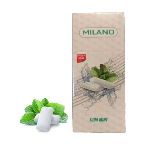 Milano Gum Mint Superslim Sigara paketi, naneli sakız aroması ve ince yapısıyla dikkat çeken bir üründür. Bu görsel, ürünün şık ambalajını ve marka kimliğini yansıtmaktadır.